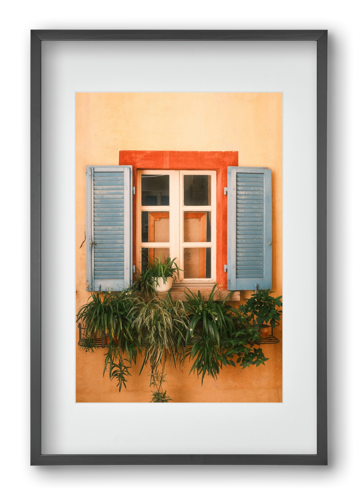 Virágos mediterrán ablak Gandria szigetén – Lugano, Svájc, 40x60 cm (30x45 cm), Fekete keret, paszpartuval