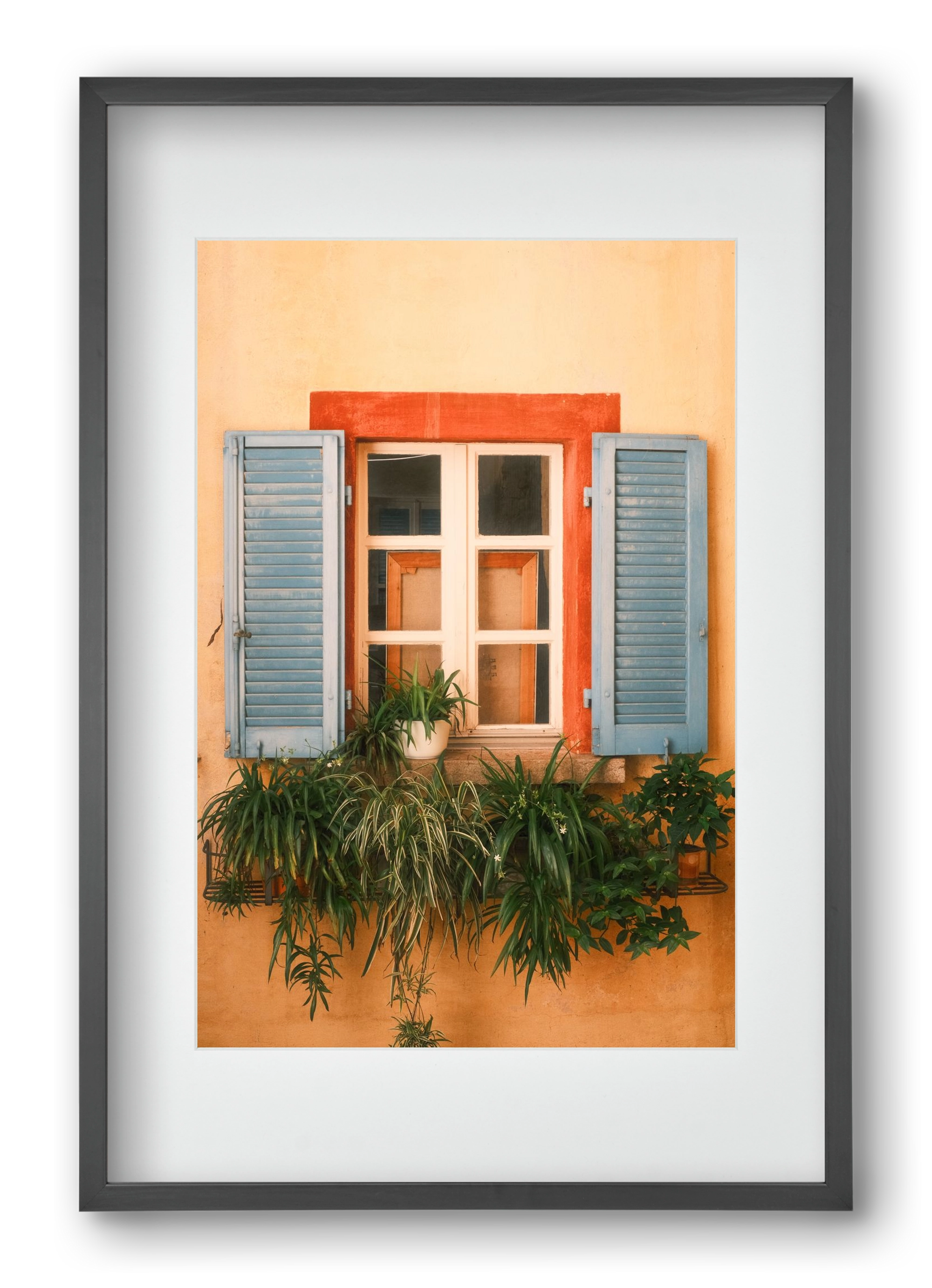 Virágos mediterrán ablak Gandria szigetén – Lugano, Svájc, 40x60 cm (30x45 cm), Fekete keret, paszpartuval