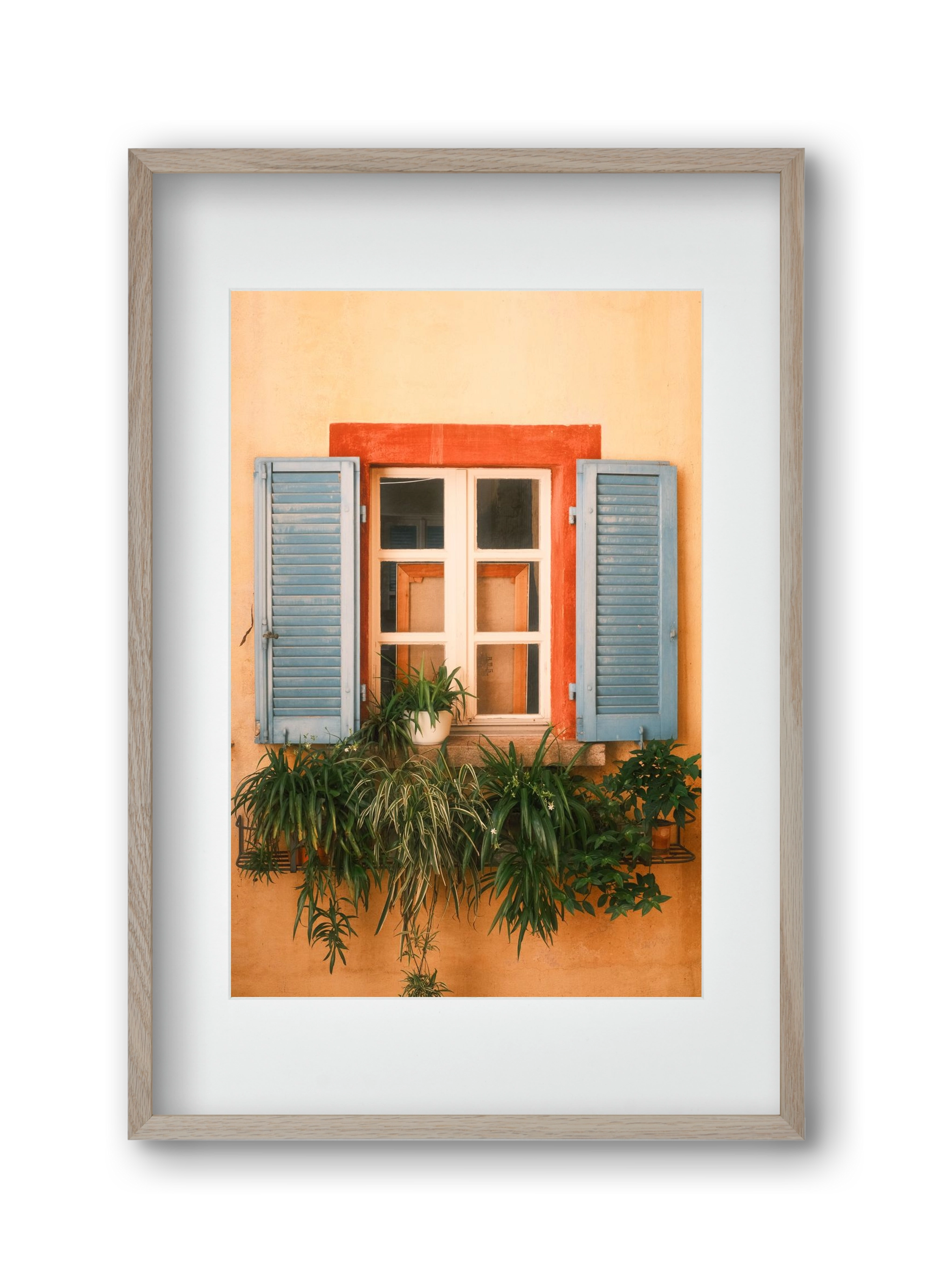 Virágos mediterrán ablak Gandria szigetén – Lugano, Svájc, 30x45 cm (20x30 cm), Tölgy keret, paszpartuval