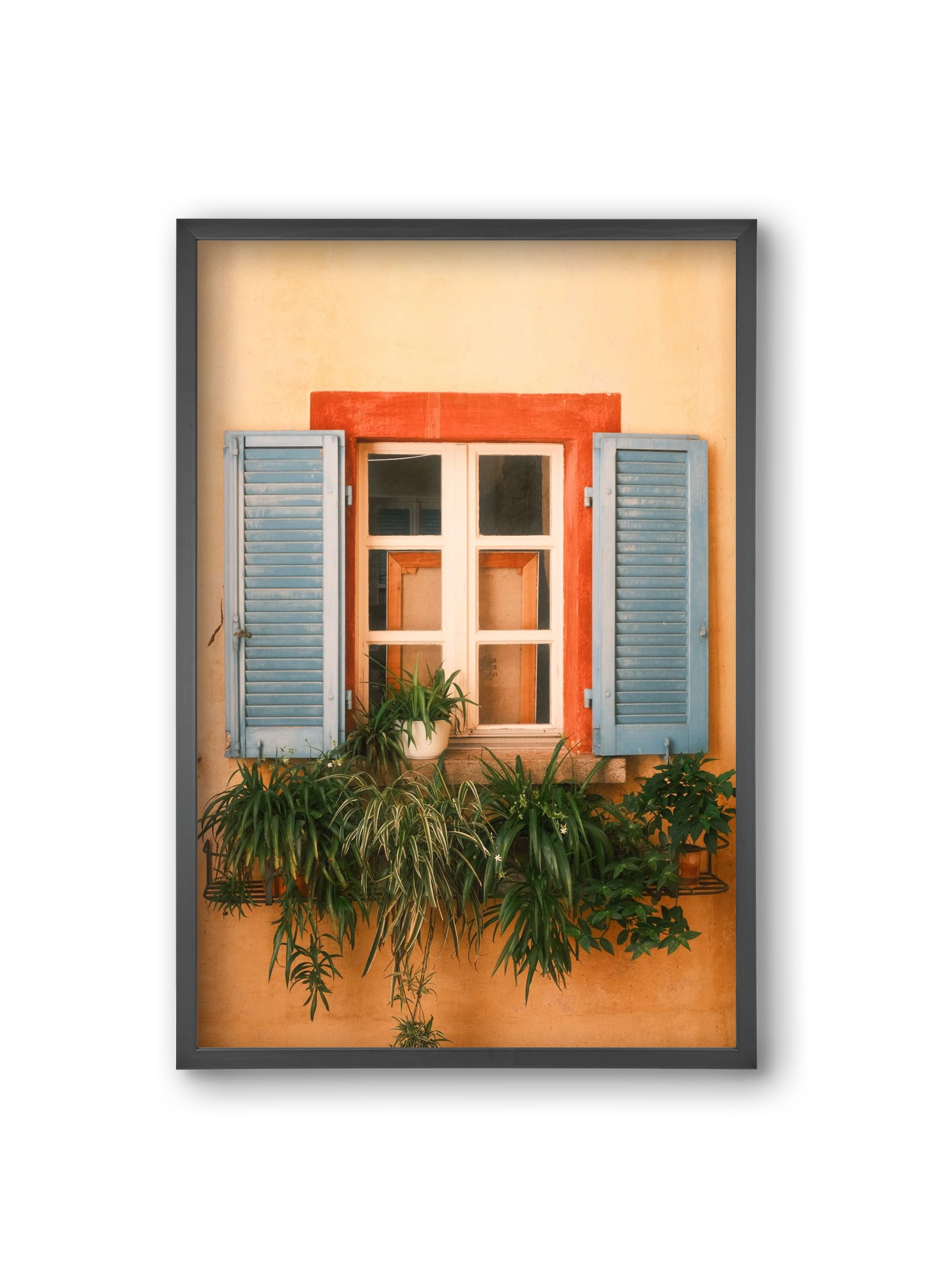 Virágos mediterrán ablak Gandria szigetén – Lugano, Svájc, 20x30 cm (20x30 cm), Fekete keret