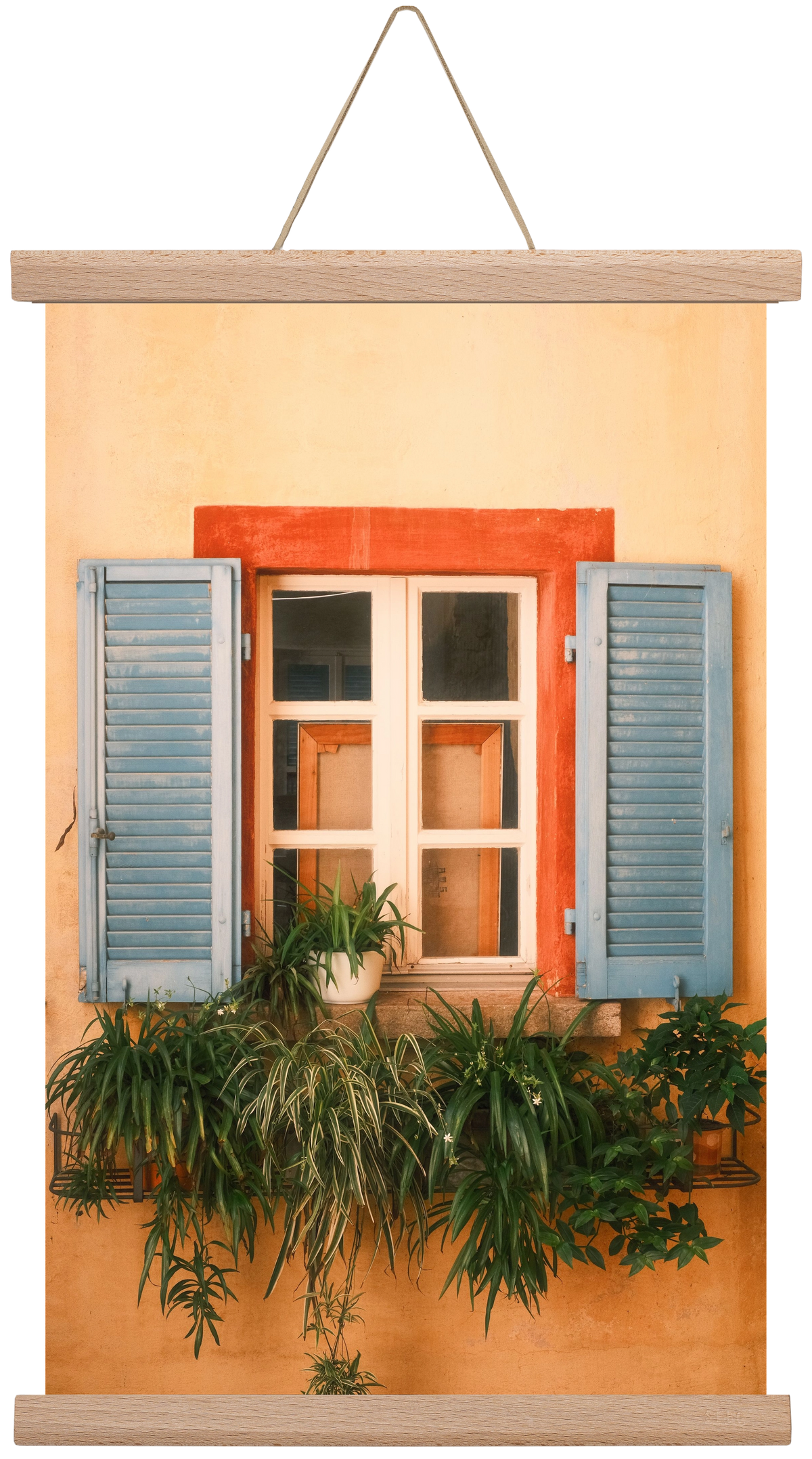 Virágos mediterrán ablak Gandria szigetén – Lugano, Svájc, 30x45 cm (30x45 cm), Tölgy akasztó