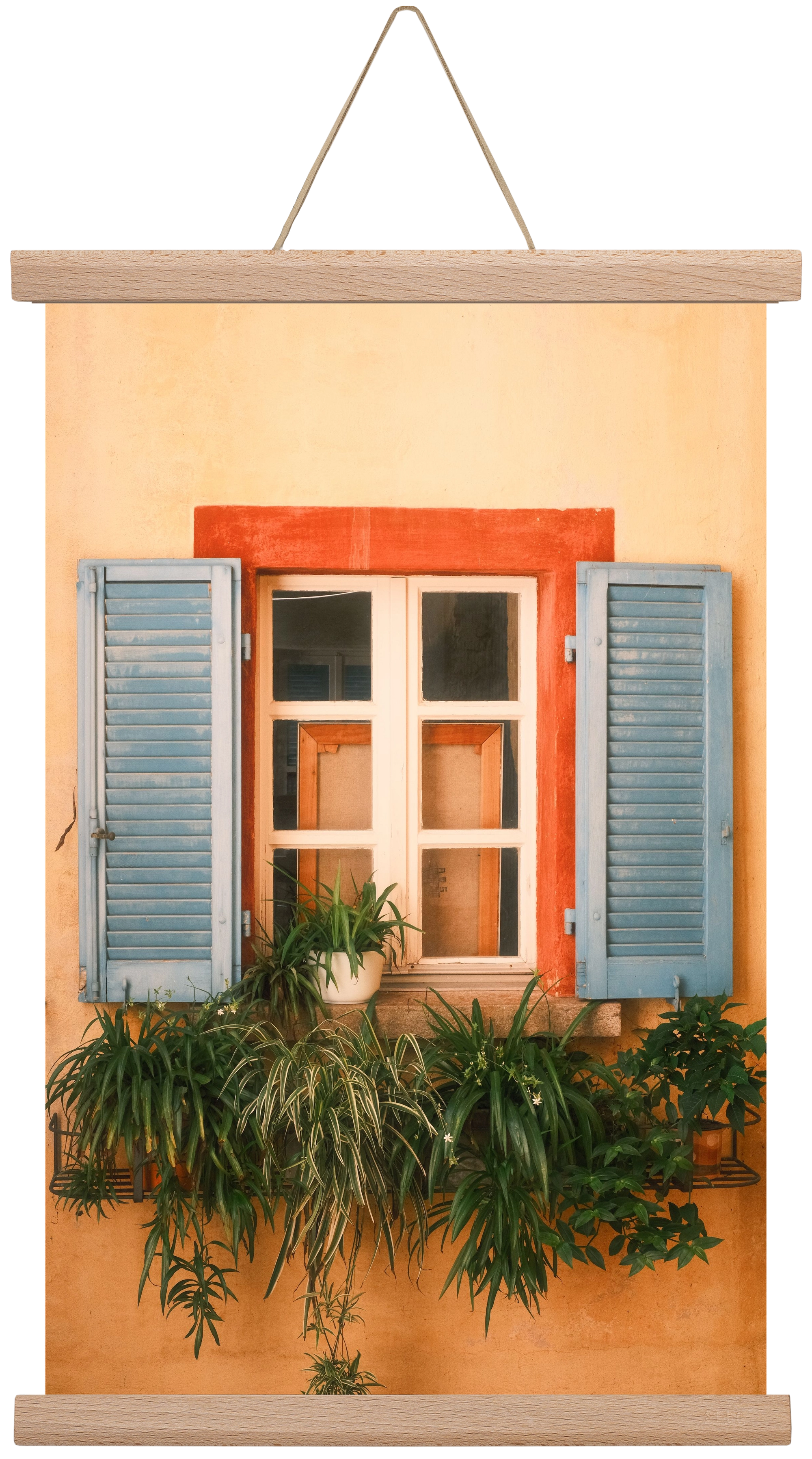 Virágos mediterrán ablak Gandria szigetén – Lugano, Svájc, 30x45 cm (30x45 cm), Tölgy akasztó