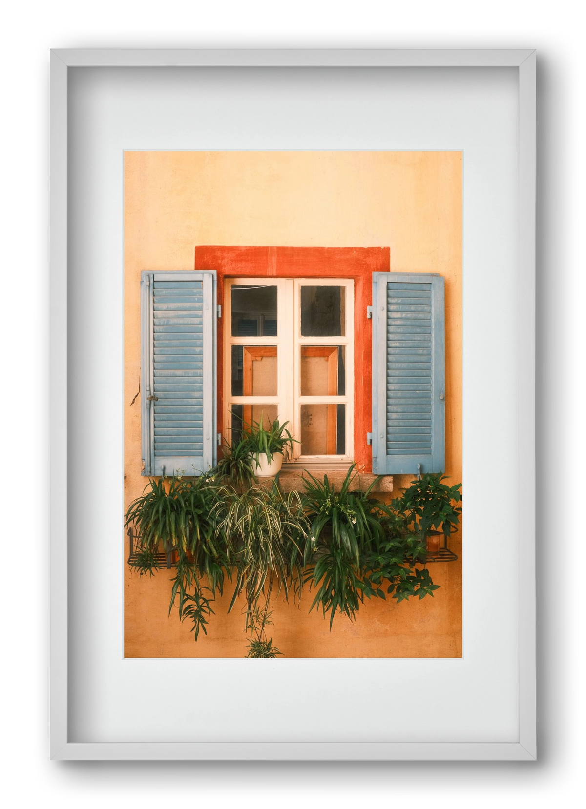 Virágos mediterrán ablak Gandria szigetén – Lugano, Svájc, 40x60 cm (30x45 cm), Fehér keret, paszpartuval