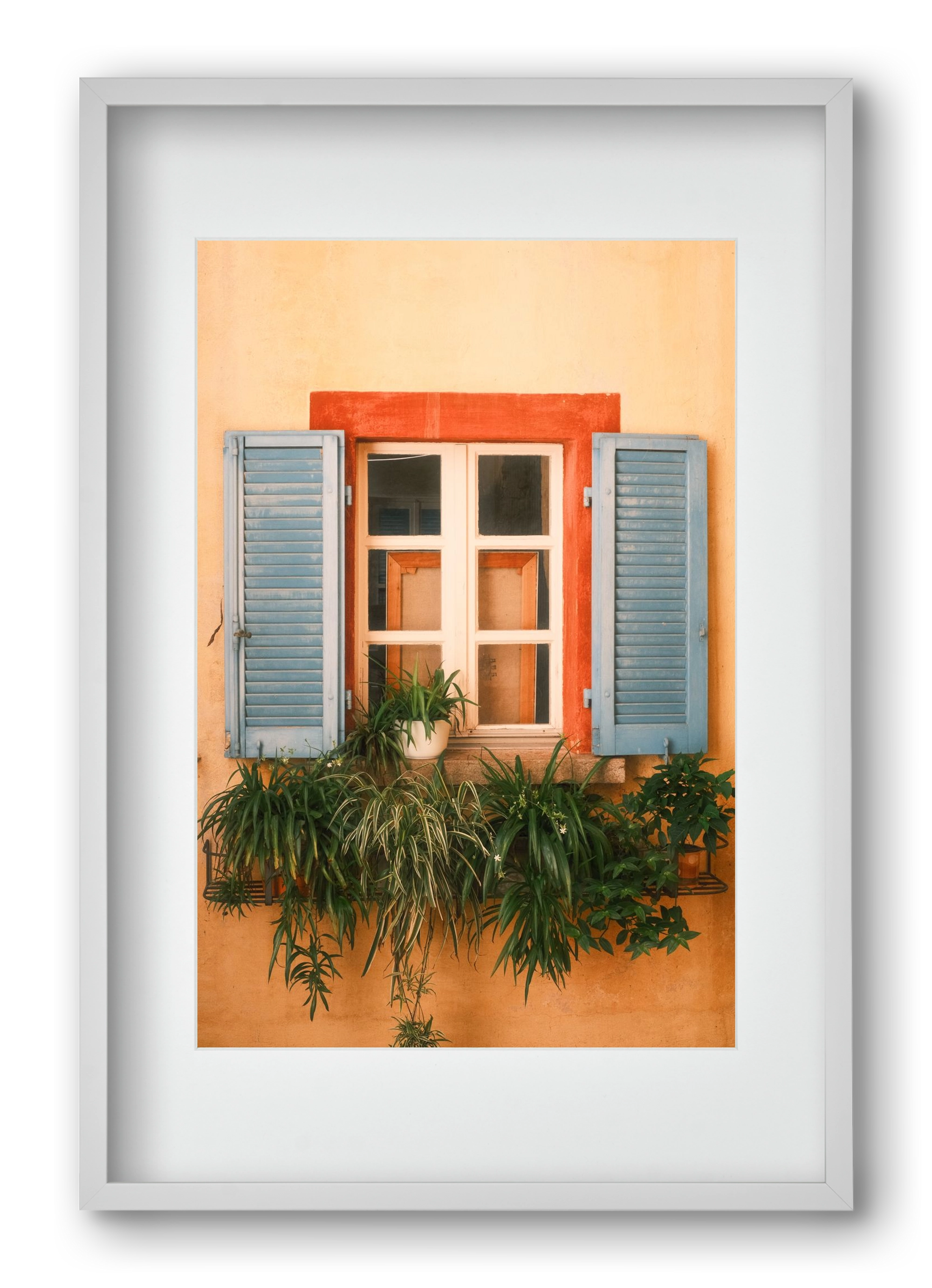Virágos mediterrán ablak Gandria szigetén – Lugano, Svájc, 40x60 cm (30x45 cm), Fehér keret, paszpartuval